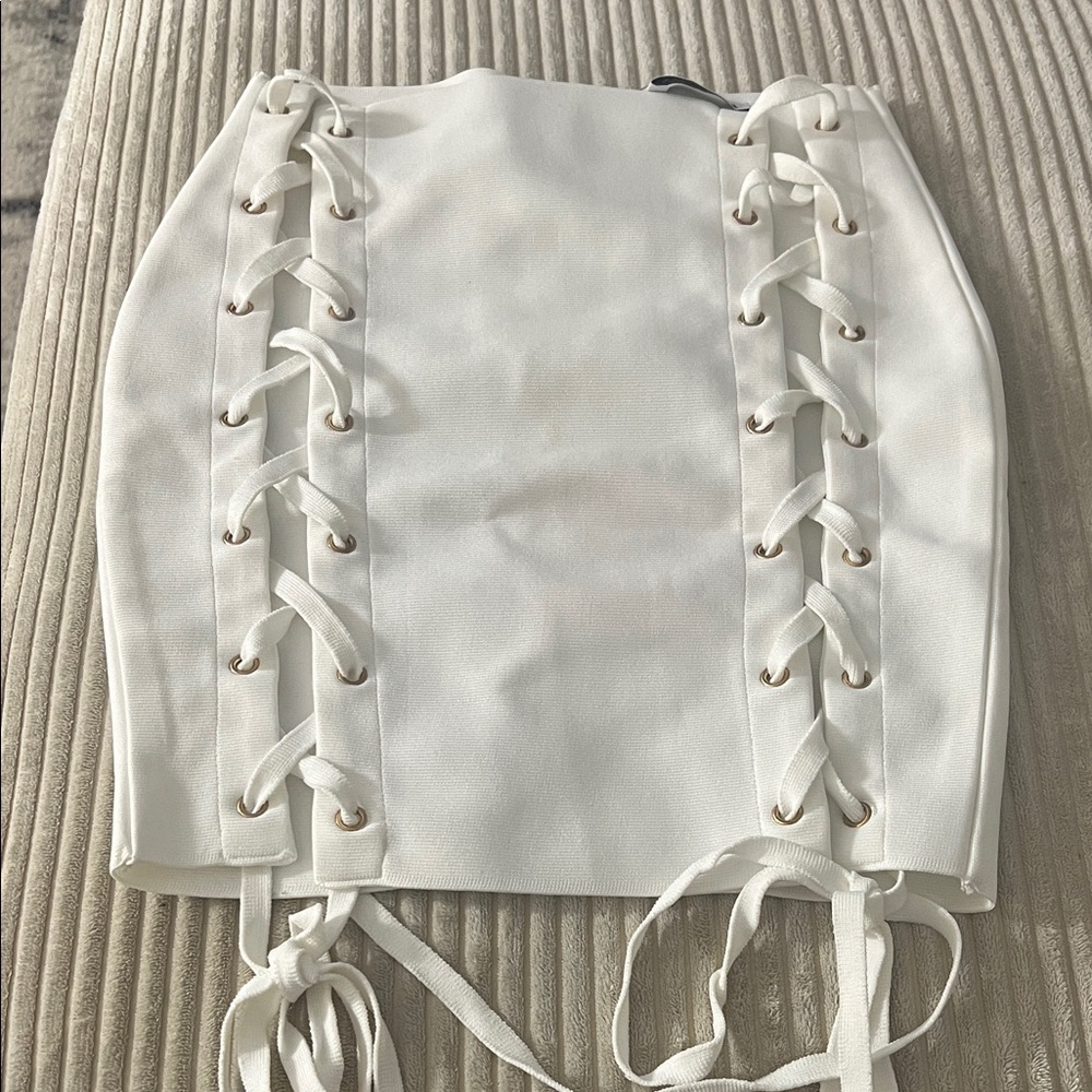 Fashion Nova White Lace-Up Pencil Skirt